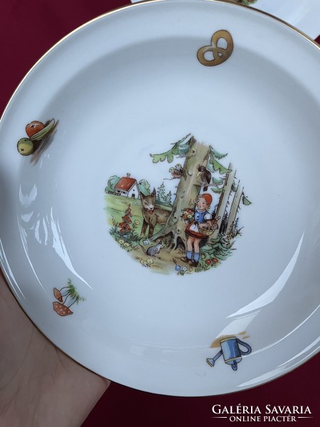 Gyönyörű Czechoslovakia Piroska és a Farkas mesefigurás gyerek készlet étkészlet nosztalgia tányér