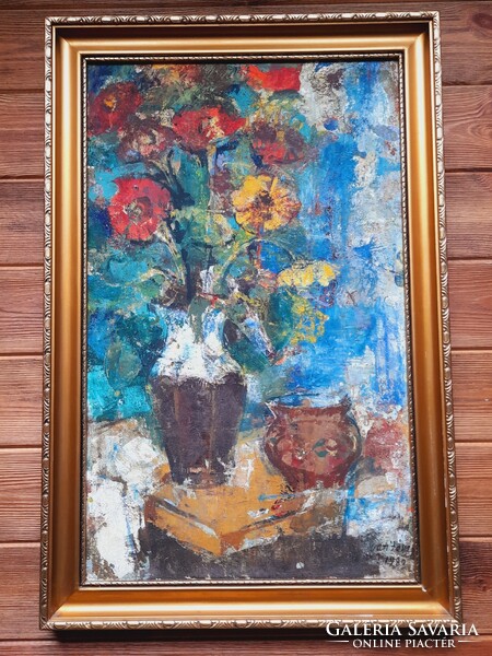 József Vati still life with flowers c. Painting, 85 x 55 cm