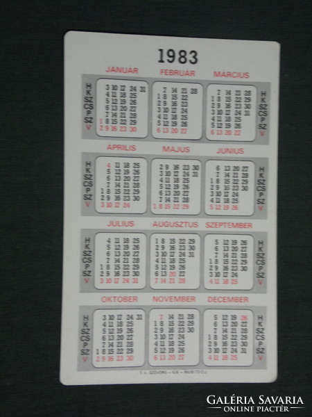 Card calendar, catering, restaurant, tavern, 1983, (2)