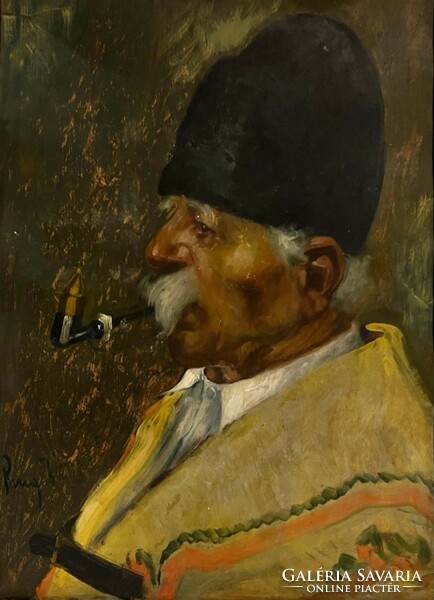 Jenő Kasznár ring (1875-?) Old shepherd with a pipe /we will give you an invoice for your purchase/