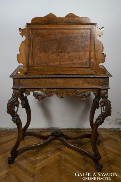 Carved wooden Neo-Renaissance style, old female secretary