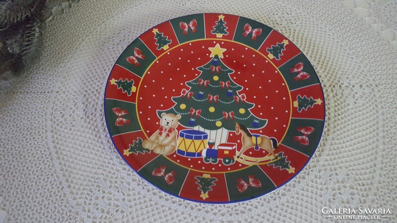 Gyönörű karácsonyfás ünnepi porcelántányér 24cm.