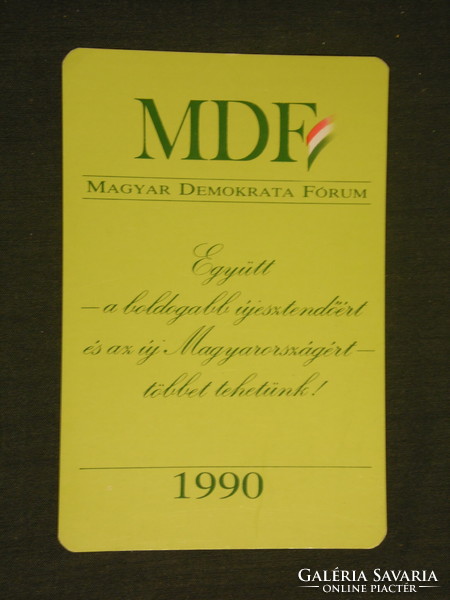 Kártyanaptár, politika, MDF párt,1990 ,   (2)