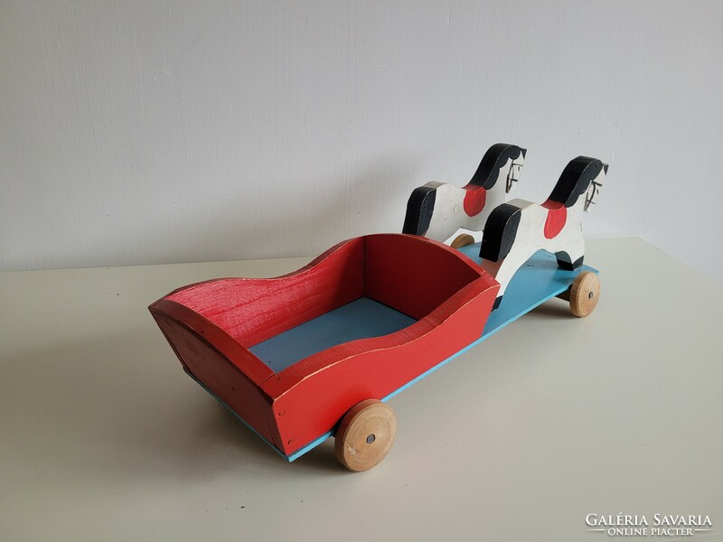 Retro old large size 58 cm wooden toy mid century carriage