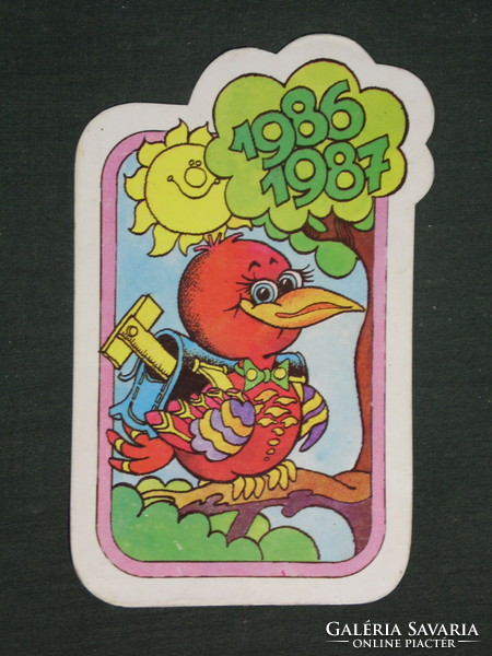 Kártyanaptár, trafik ajándék üzletek, grafikai rajzos,madár, 1987 ,   (2)