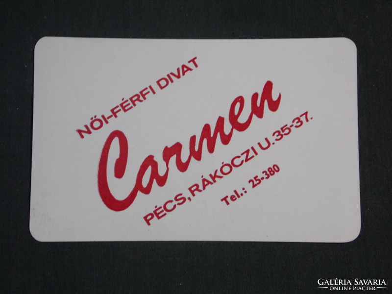 Card calendar, Carmen clothing fashion store, Pécs, 1989, (2)