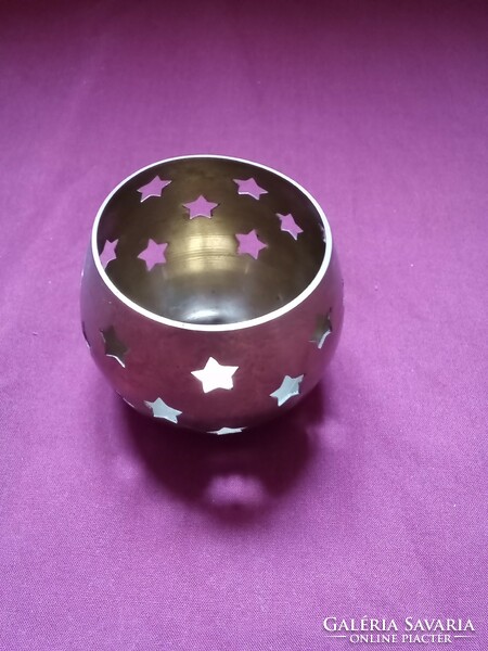 Copper star-shaped spherical Christmas New Year's Eve festive candle holder, 8 cm