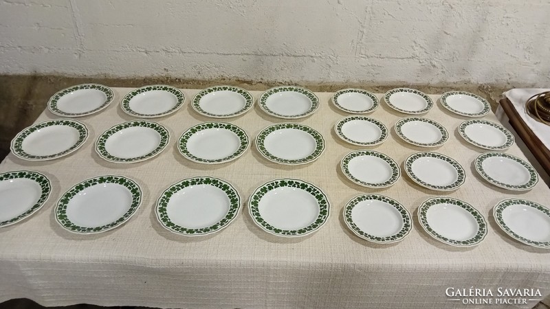 Set of 24 Meissen porcelain plates with full green vine pattern