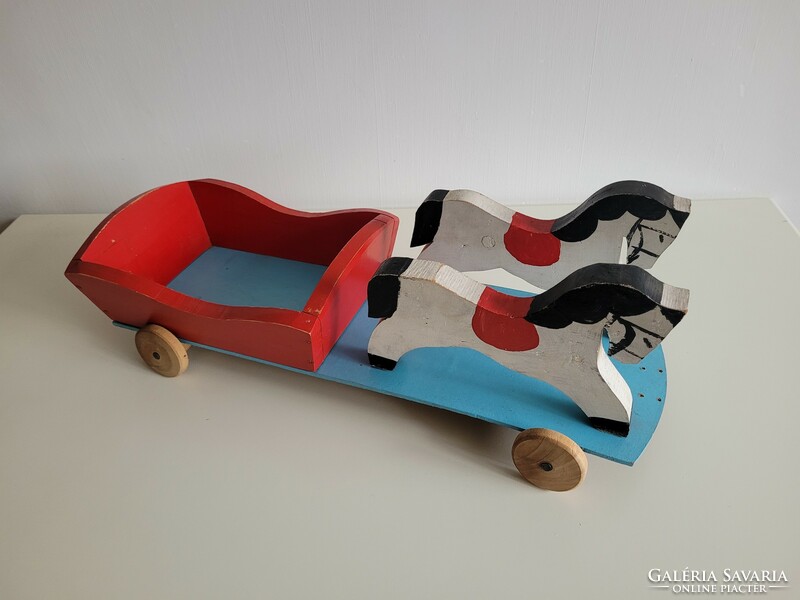 Retro old large size 58 cm wooden toy mid century carriage