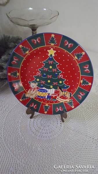 Gyönörű karácsonyfás ünnepi porcelántányér 24cm.
