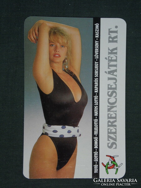 Kártyanaptár, Totó Lottó szerencsejáték, erotikus női modell, 1993 ,   (2)