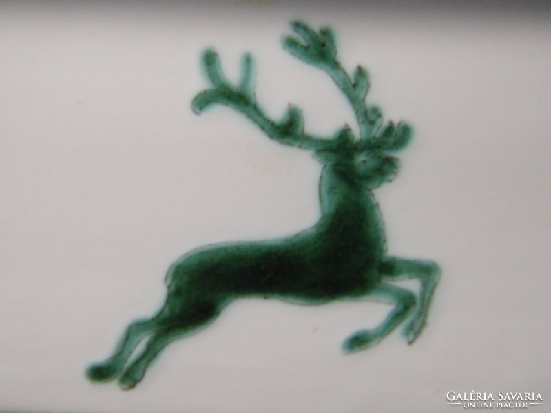 Gmundner ceramic butter dish with a green deer motif