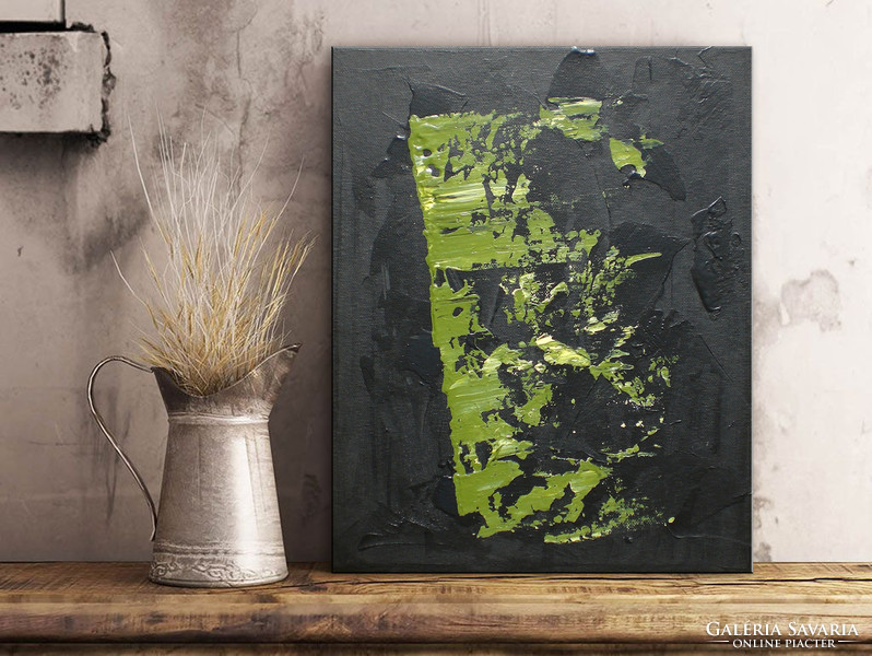 Vörös Edit: Black Green Abstract N2107 25x20cm absztrakt festmény