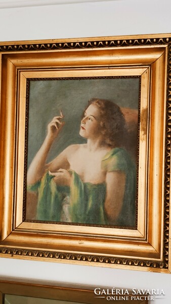A very beautiful art deco semi-nude painting by an artist unknown to me, size 72*62 cm