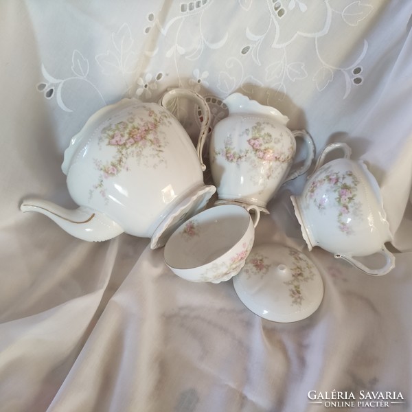 Pieces of a tea set with a wild rose pattern