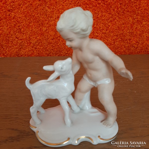 Schaubach Kunst puttó gidával hibátlan porcelán szobor eladó