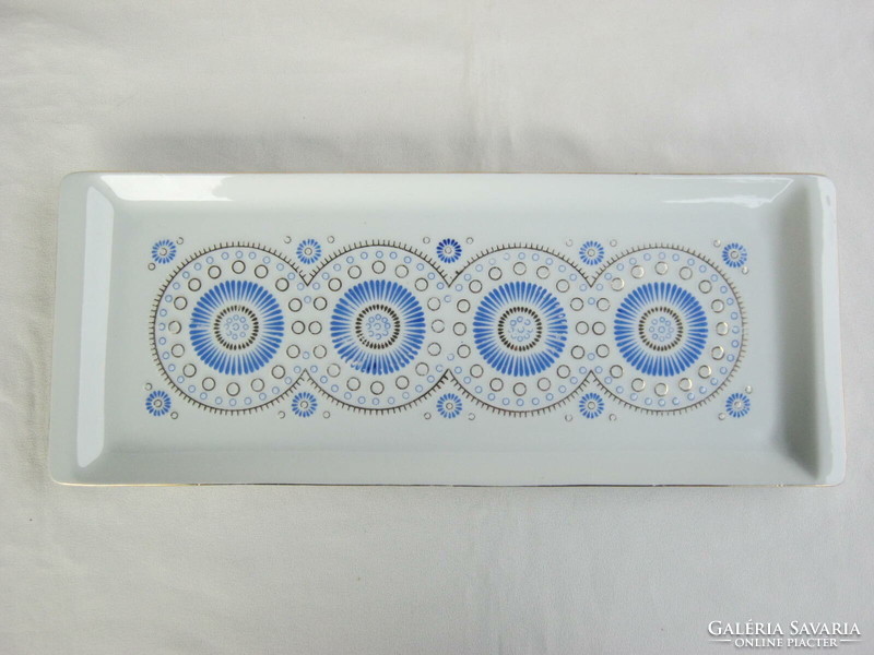 Hollóházi porcelán kék retro mintás tál tálca 36 cm