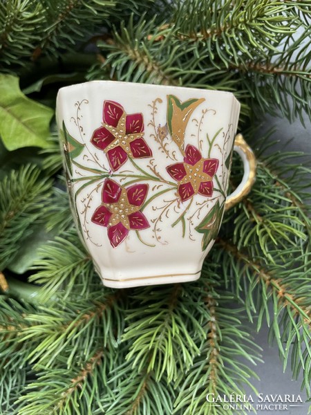 Beautiful hand painted floral bone china square cup