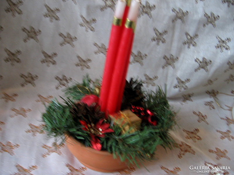 Christmas, Advent small table decoration in clay ceramic bowl