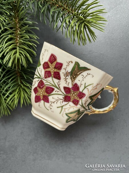 Beautiful hand painted floral bone china square cup