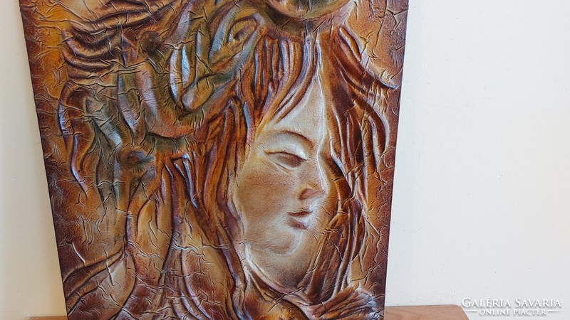 Bezdány Zsolt gyönyörű bőr faliképe 44x52 cm kerettel