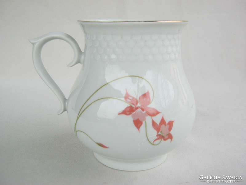 Hollóháza porcelain mug with floral brim