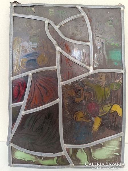 Antique stained glass window painted lead glass 582 8172