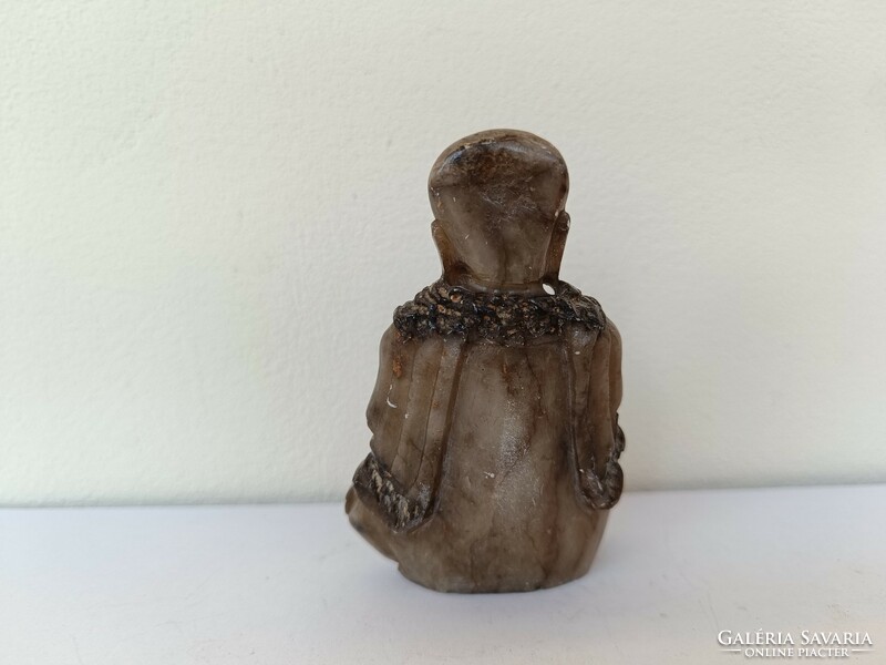 Antique Buddhist patinated grease stone small Buddha statue 557 8176