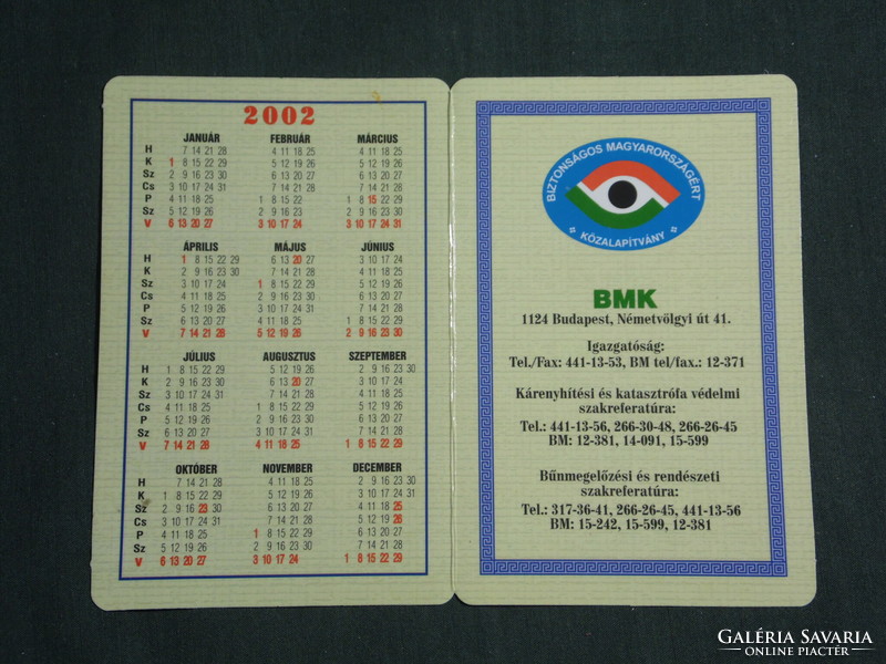 Card calendar, bmk foundation for a safe Hungary, Budapest, 2002, (2)