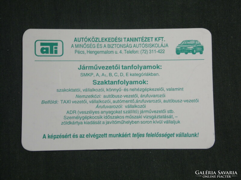 Kártyanaptár, ATI autóközlekedési tanintézet, autós iskola, Pécs,1999,   (2)