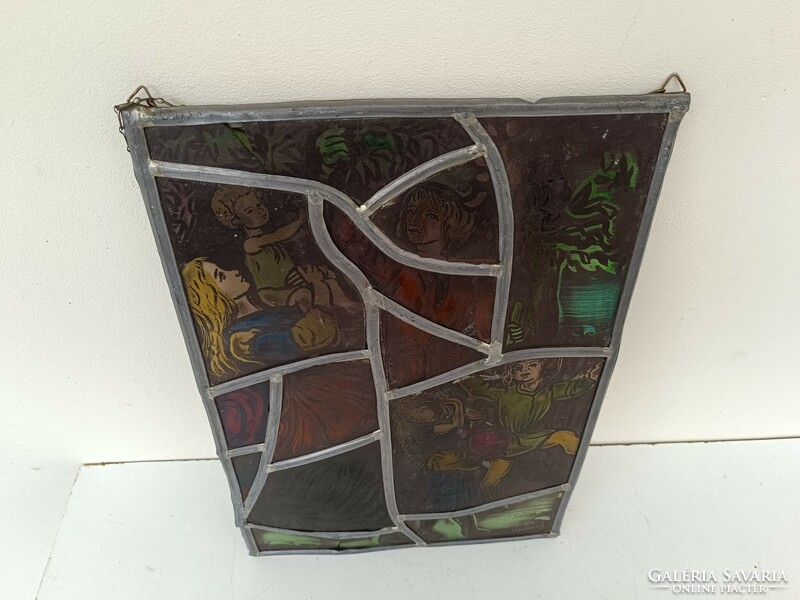 Antique stained glass window painted lead glass 582 8172