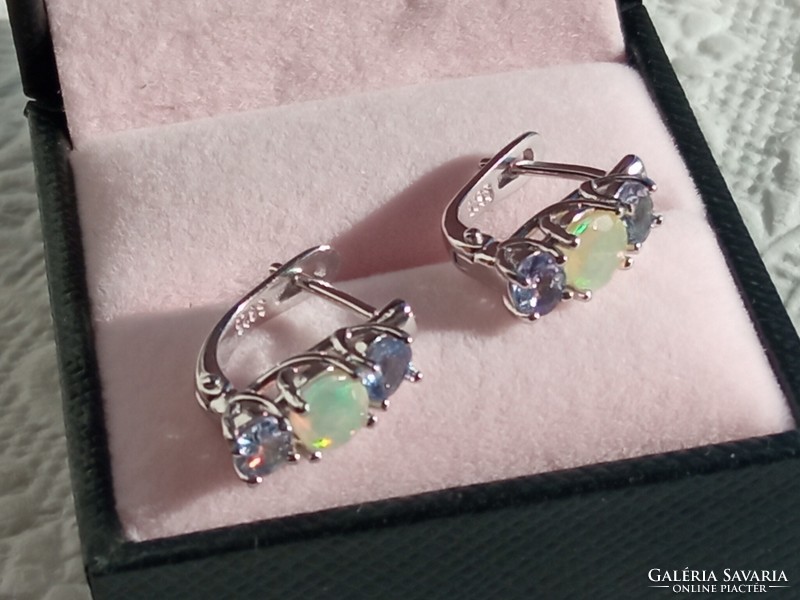 Ethiopian fire opal - tanzanite 925 silver earrings
