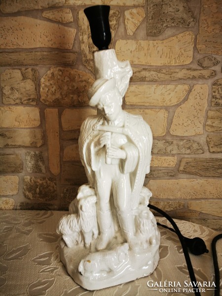 Ancient Blazzek László flute-playing shepherd ceramic statue lamp