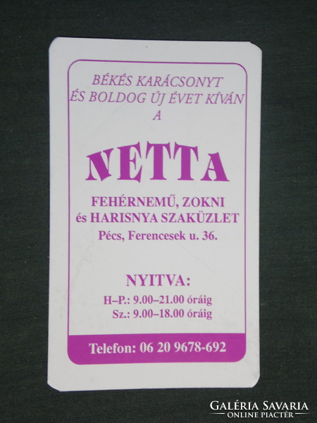 Kártyanaptár, Netta fehérnemű üzlet, Pécs, 1999,   (2)