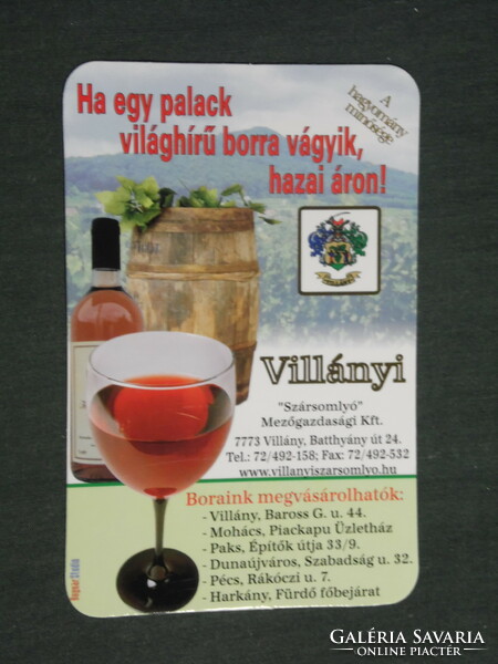 Kártyanaptár, Villány Szársomlyó , Villányi bor üzletek,PécsPaks,Mohács, 2006,   (2)