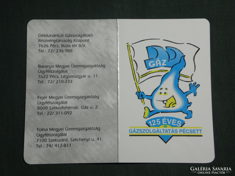 Kártyanaptár, 125 éves DDGÁZ ,gázszolgáltató Rt., Pécs,grafikai rajzos, reklám gáz manó ,1996,   (2)