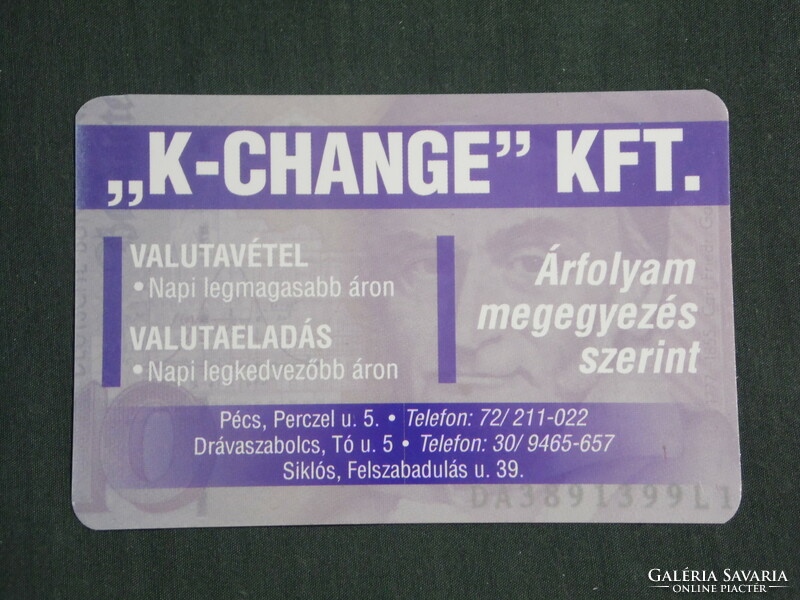 Kártyanaptár, K-Change valutaváltó, Pécs , 2001,   (2)