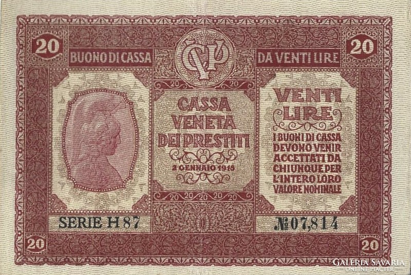 20 lire lira 1918 Olaszország Velence 2.