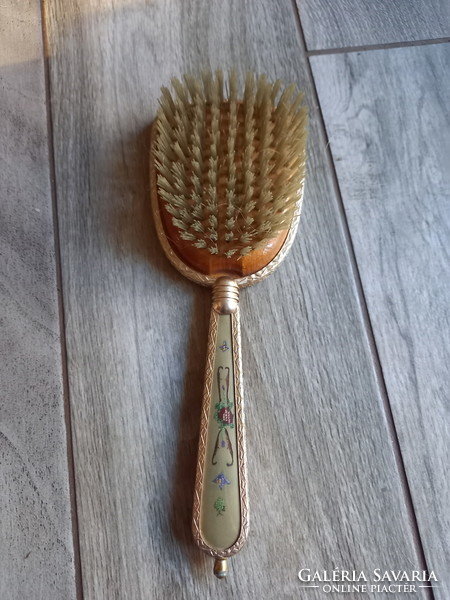 Beautiful old hairbrush with steel frame (24.5x8.5x3.4 cm)