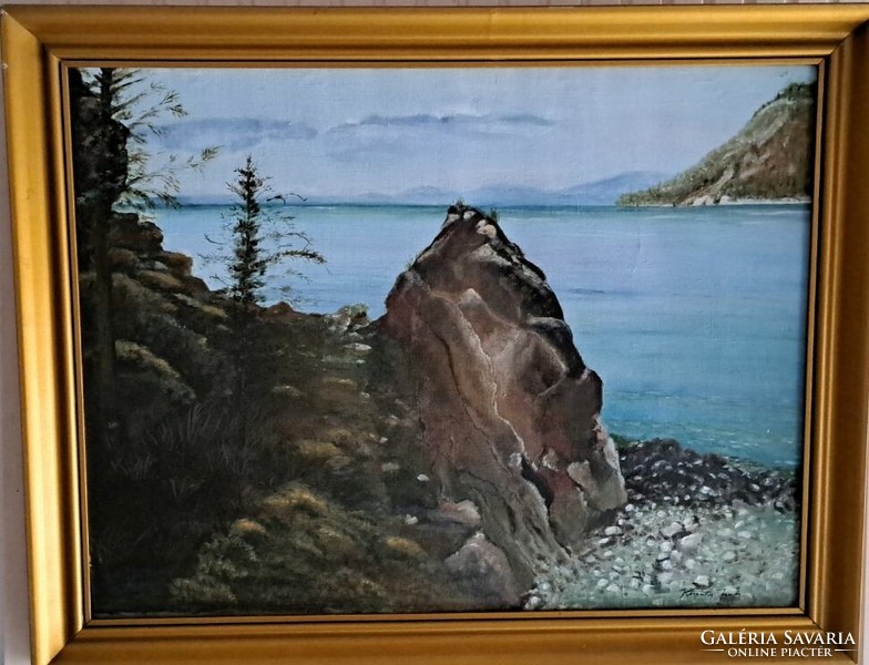 Jenő Kárpáthy: waterfront. Oil on canvas, framed. Size 65x49 cm.
