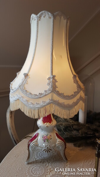 Lindner porcelain chandelier, table lamp, mirror, clock set