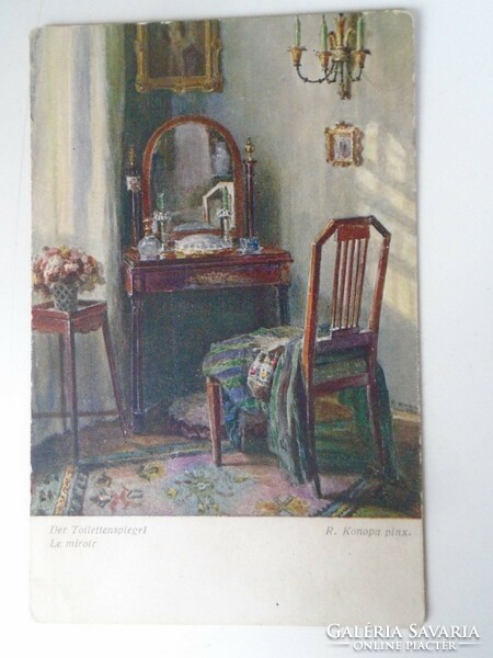 D199456 old postcard - 1910's wiener kunst - r. Konopa der toilettenspiegel