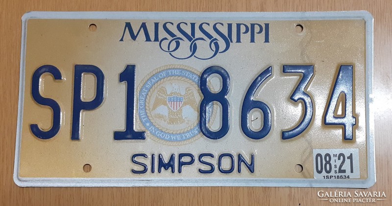 Usa american license plate number plate sp1 8634 mississippi simpson