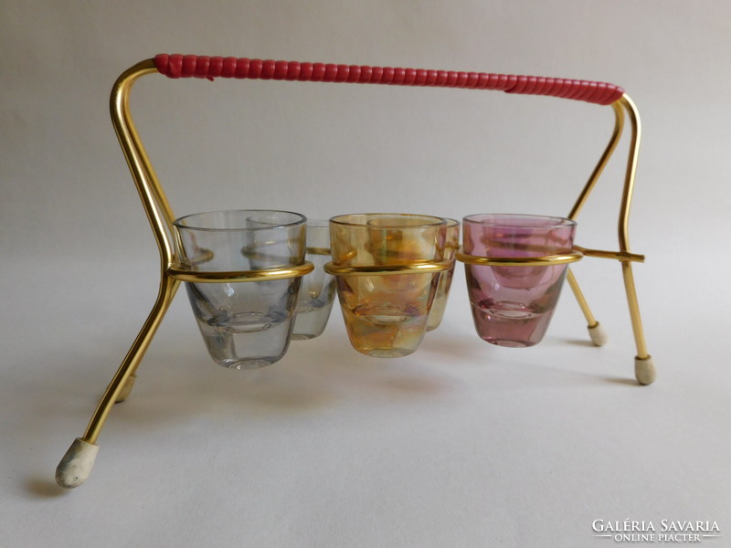Retro colorful cups on a stand - set of 6 short drink glasses