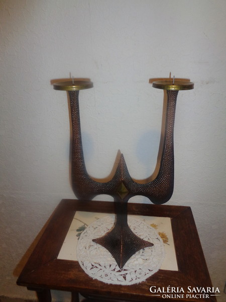 Industrial two-pronged candlestick, 38 cm, made of red and yellow copper