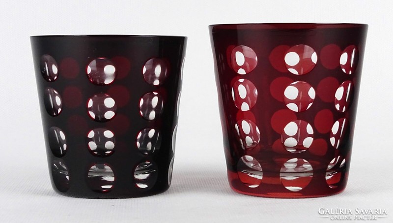 1P482 pair of old polished burgundy-colored überfang glass glasses