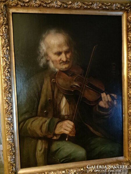 Hans Canon (1829-1885) , Az idős hegedűs ! Gyönyörű olajfestményt, eredeti, hibátlan keretében!