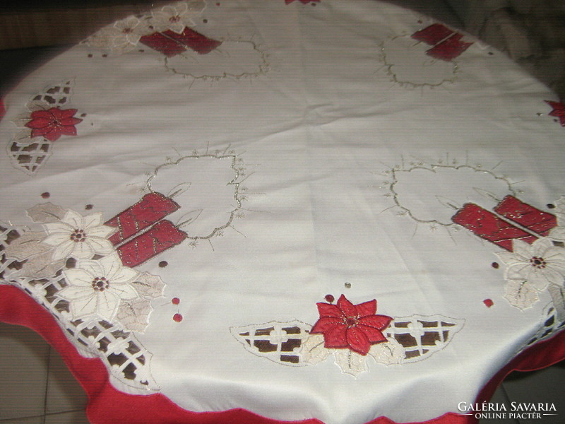 Beautiful vintage cut Christmas machine embroidered tablecloth