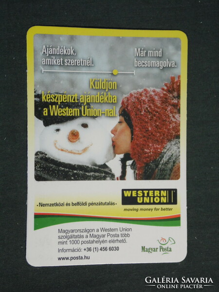 Kártyanaptár, Magyar Posta, Western Union, női modell, hóember, 2012,   (2)