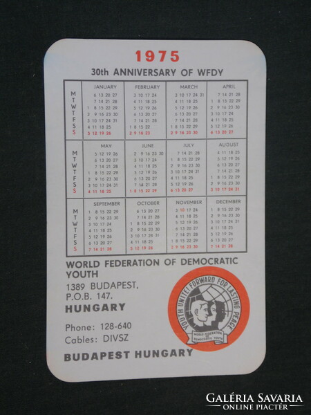 Card calendar, United World Youth Federation for Peace, Budapest, graphic artist, 1975, (3)